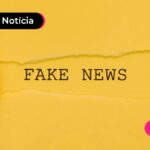 Fundo amarelo com "FAKE NEWS" escrito em letras pretas.