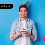 imagem de pessoa feliz com chapeu de aniversário