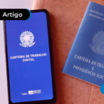 Carteira de Trabalho física e aplicativo para fazer empréstimo.