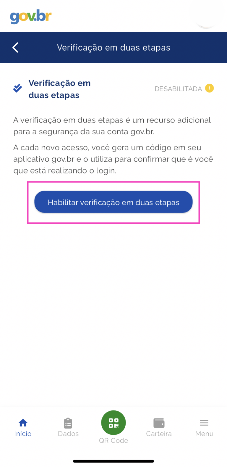 O que é a verificação em duas etapas da conta Gov.br?