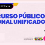 Ilustração com frase "Concurso Público Nacional Unificado" com jovem ao lado sorrindo.