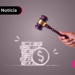 Ilustração com martelo e moedas simbolizando um leilão.
