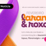 Ilustração de campanha do fevereiro Laranja e Roxo.