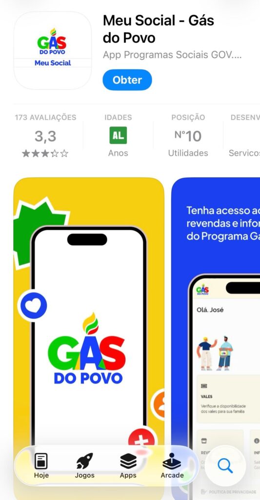 Aplicativo "Meu Social - Gás do Povo" na loja de aplicativo.
