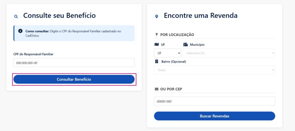 Página inicial do Portal Gás do Povo.