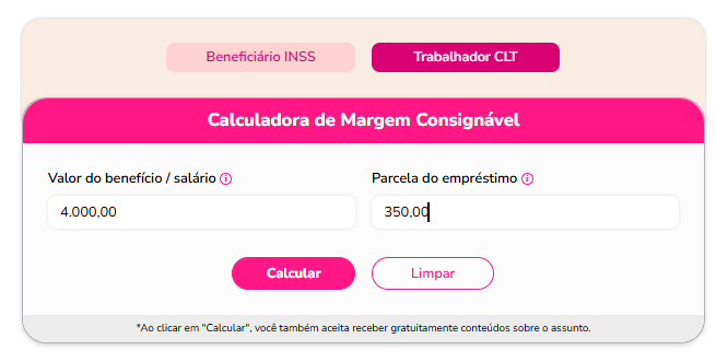Passo a passo como usar calculadora para calcular margem consignável.
