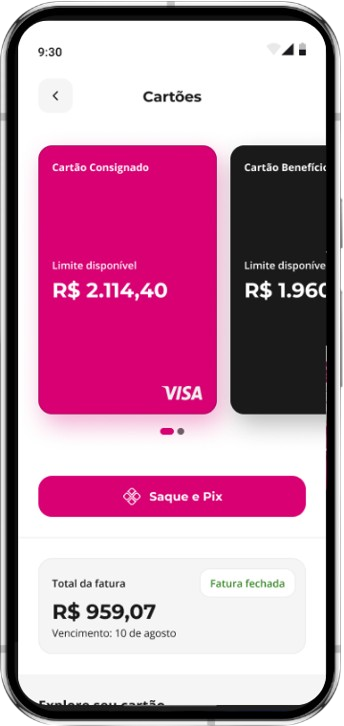 Na meutudo você tem acesso à sua fatura  Passo 2: Verifique o total
Deslize a tela para baixo até encontrar o "Total da fatura" e toque em "Pagar fatura" 
