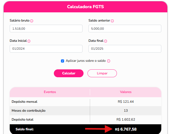 Cálculo FGTS 2026: calculadora do valor e saldo mensal