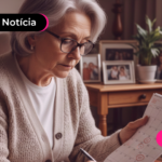 Mulher idosa segurando calendário.