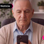 Homem idoso olhando para celular.