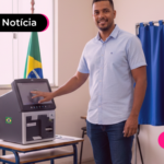 Homem em gabinete de eleições.