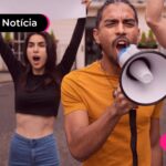 Manifestantes em rua.