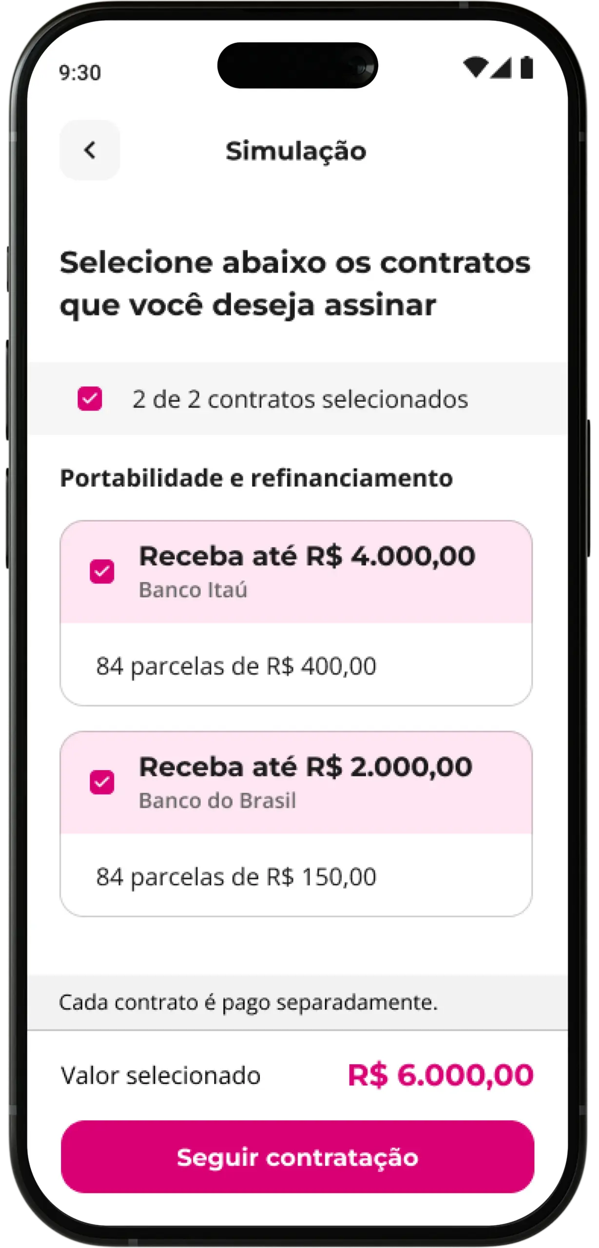 Como fazer a portabilidade de consignado INSS no app meutudo? Passo 3: Selecione o contrato que deseja fazer a Portabilidade e, em seguida, clique em "Seguir contratação".