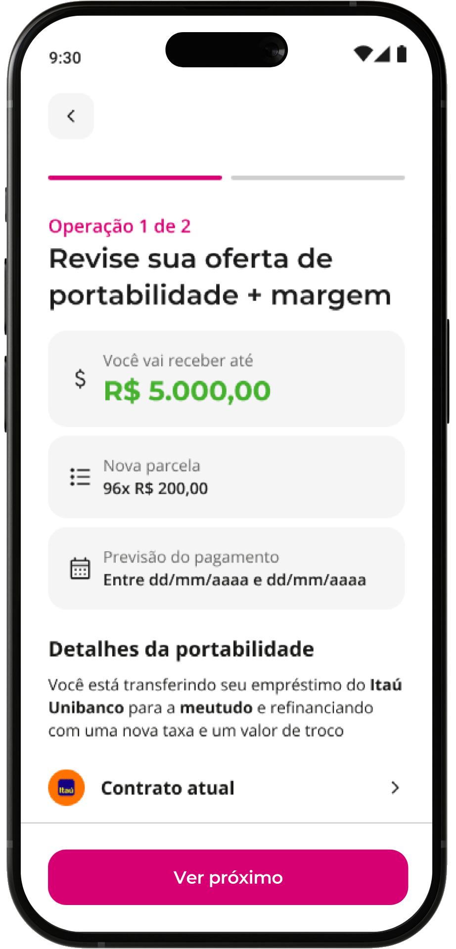 Como fazer a portabilidade de consignado INSS no app meutudo? Passo 4: Role a tela para conferir todas as informações da proposta, depois cclique em "Ver próximo".