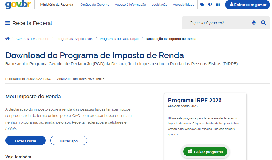 Download do programa do imposto de renda.