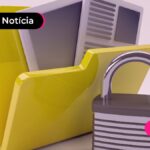 Ilustração de pasta com documentos e cadeado ao lado.