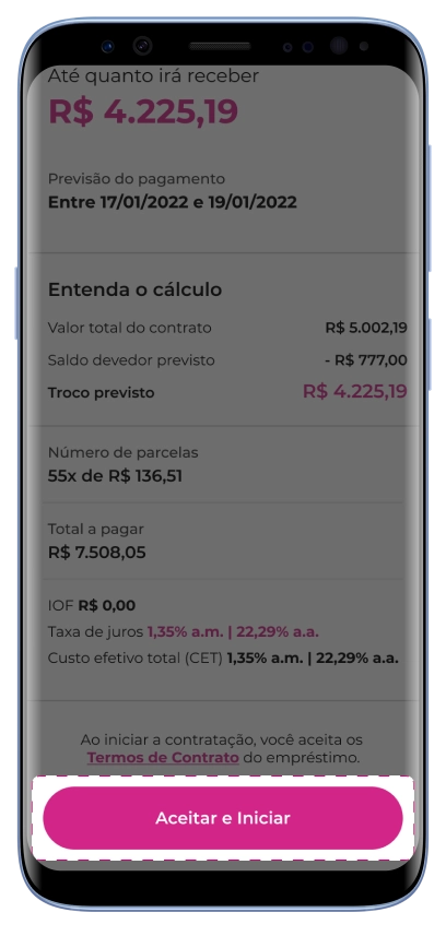 Como trazer seu empréstimo consignado para a meutudo? Passo 8: Depois de verificar suas informações com calma, inicie a contratação.
