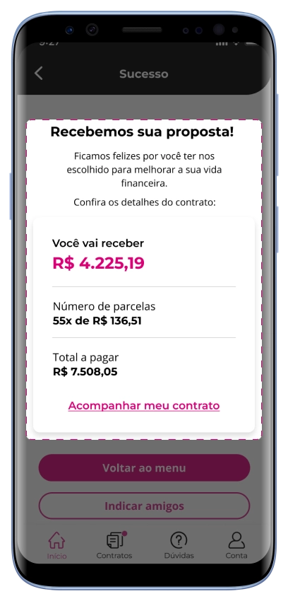 Como trazer seu empréstimo consignado para a meutudo? Passo 9: Pronto! Solicitação feita e agora está tudo pronto aqui no app meutudo. Agora você precisa confirmar sua solicitação no app MEU INSS.