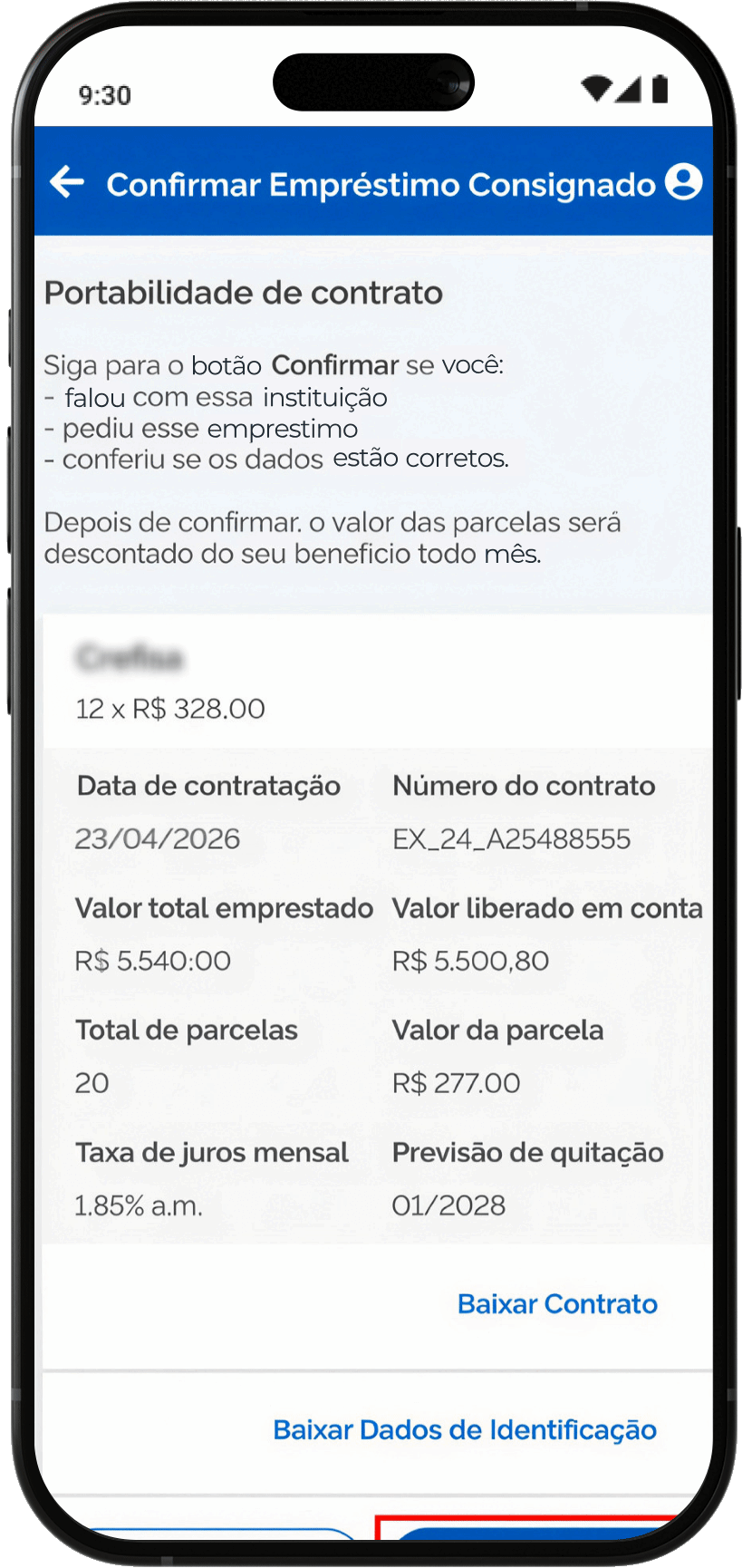 Como trazer seu empréstimo consignado para a meutudo? Passo 13: Confira se todas as informações estão corretas, de acordo com o que solicitou no app meutudo. Então clique em "Confirmar"