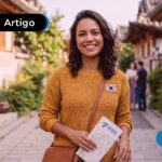 Mulher feliz em viagem para coreia do Sul.
