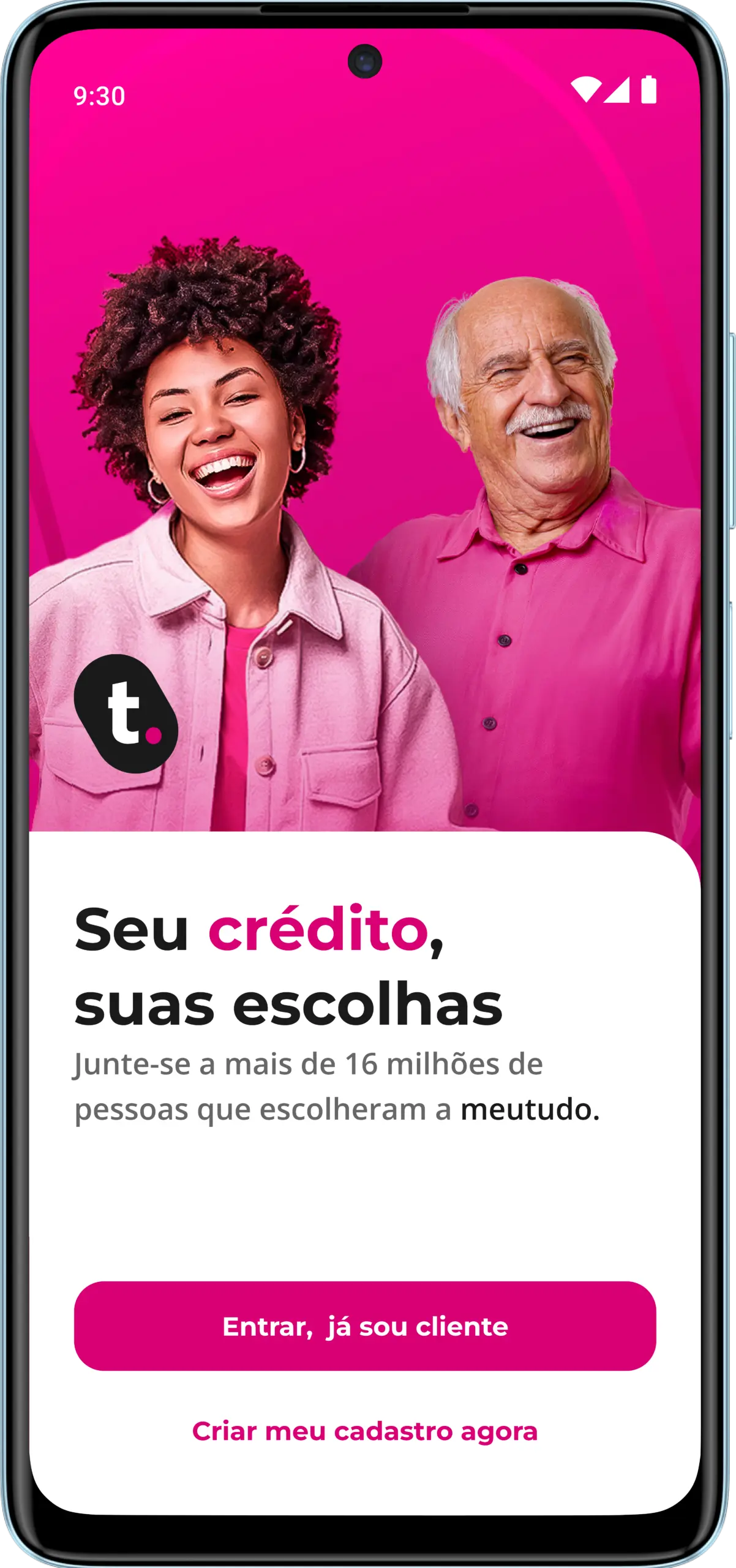 Veja como conseguir 500 reais agora com app meutudo Passo 1: Após baixar o app meutudo, clique em "Criar meu cadastro agora" caso seja novo.