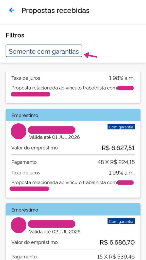 Exemplo de proposta do Consignado CLT com garantia.
