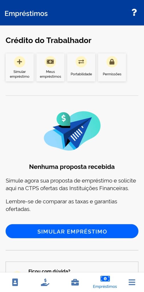 Aplicativo da CTPS Digital com tela de permissão para receber proposta de Consignado CLT.