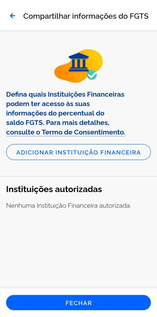 Aplicativo da CPTS Digital em tela para adicionar insituição financeira.
