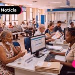 Agência co INSS fazendo atendimentos presenciais.