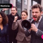 Trabalhadores de bancos em greve.