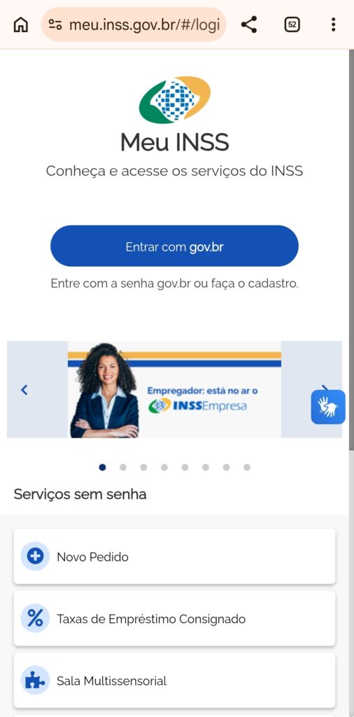 Portal oficial do INSS.